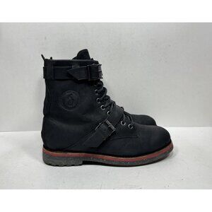 Polo Ralph Lauren Maurice Mens Size 9.5 Black Leather Lace Up Double Buckle Boot
